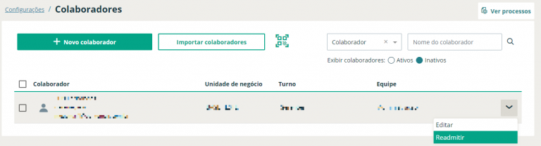 No cadastro de colaboradores inativos, clique em "Editar".