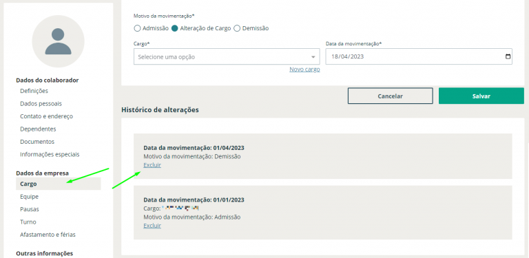 Exclua a movimentação da demissão.