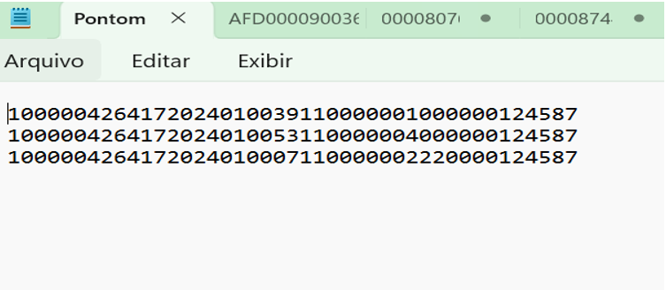 Tela 3: O TXT gerado deve conter as mesmas informações do cabeçalho demonstrado anteriormente