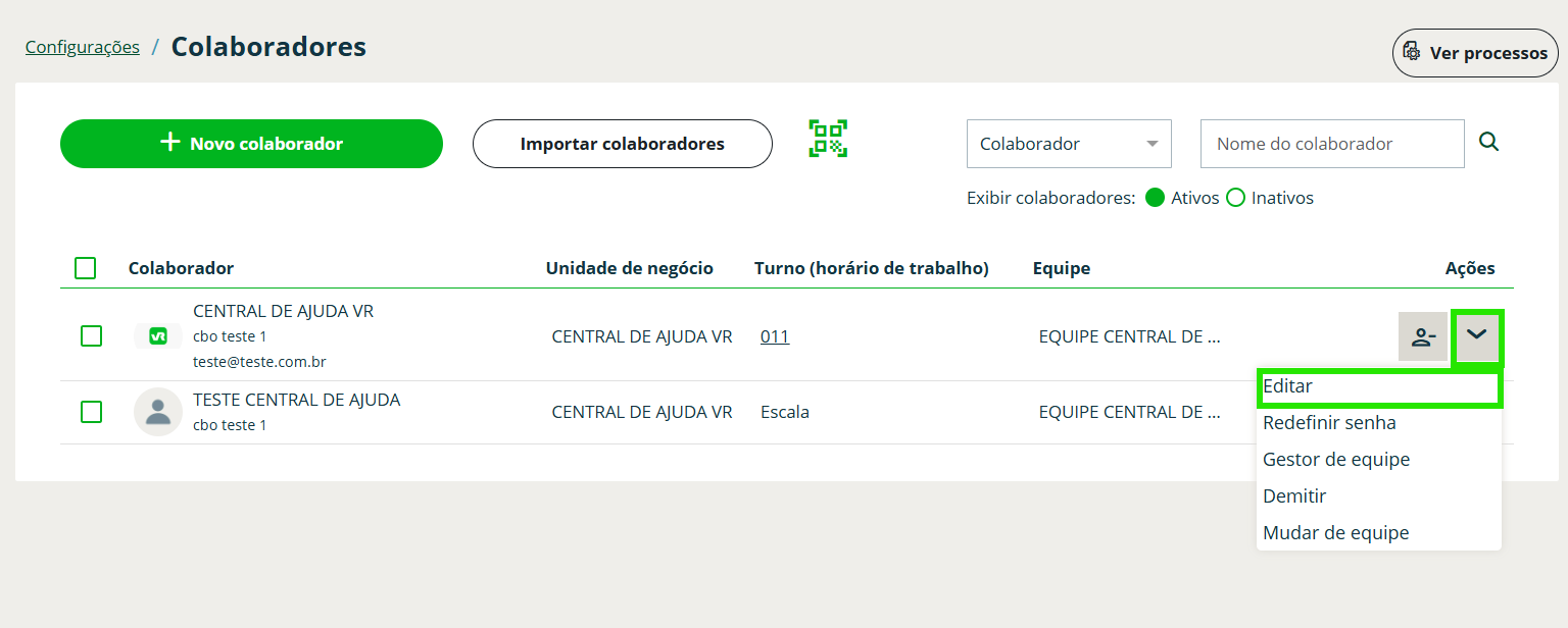 Tela 2: Selecione o colaborador