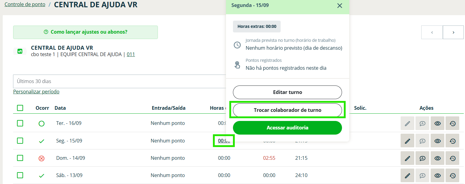 Tela 2: Clique em um dos totais H.E/ H.F