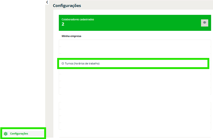 Tela 1: Configurações e Turnos