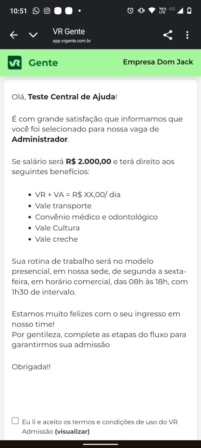 Tela 2: Aceite dos termos e política
